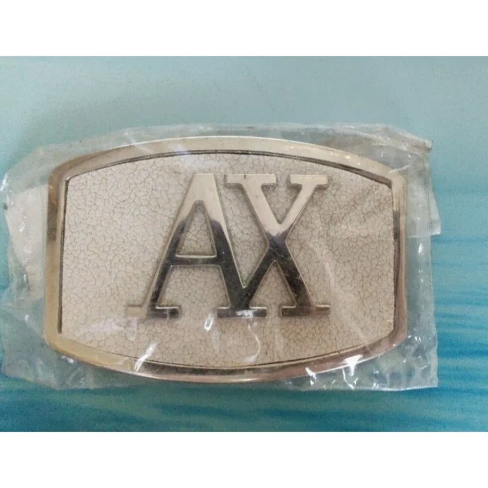 New Men's White Gold Tone AX Logo Belt Buckle Measurements 3.5